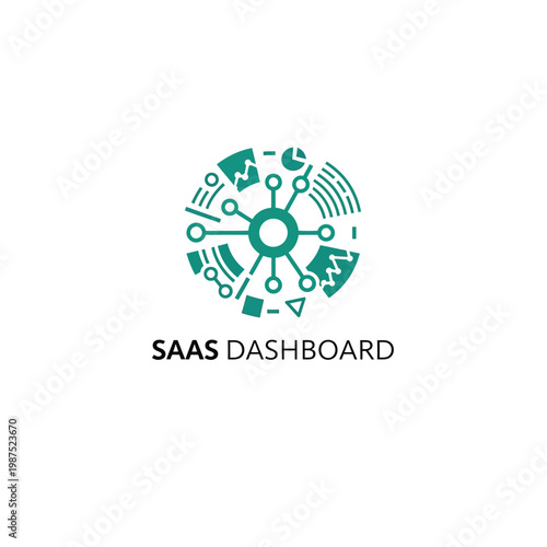 Teal abstract dashboard elements logo for saas business technology data analysis charts.