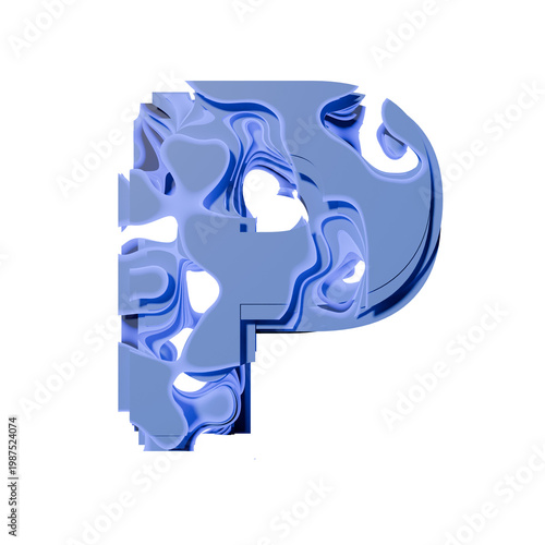 Blue organic layered holes font Letter P 3D