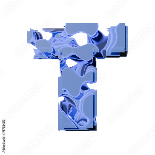 Blue organic layered holes font Letter T 3D