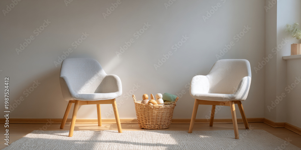 Fototapeta premium Minimalist living room with two chairs