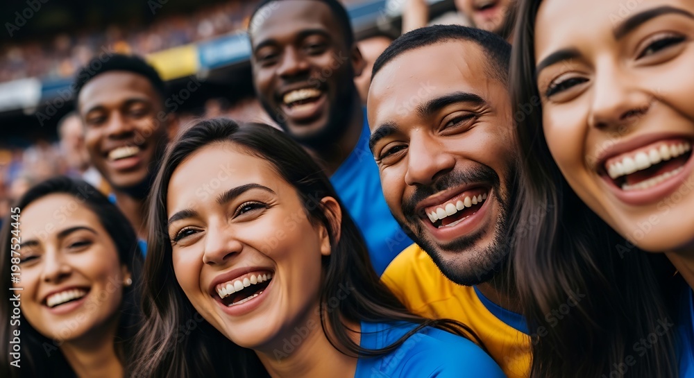 Obraz premium Diverse group of friends laughing joyfully at a sporting event together