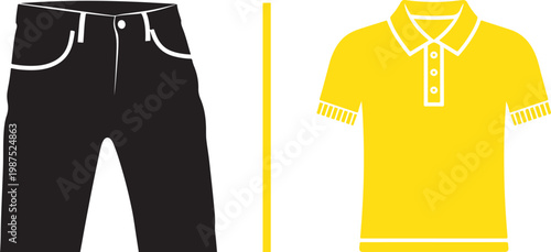 Vector illustration of a men's casual outfit featuring black pants and a yellow polo shirt in flat design