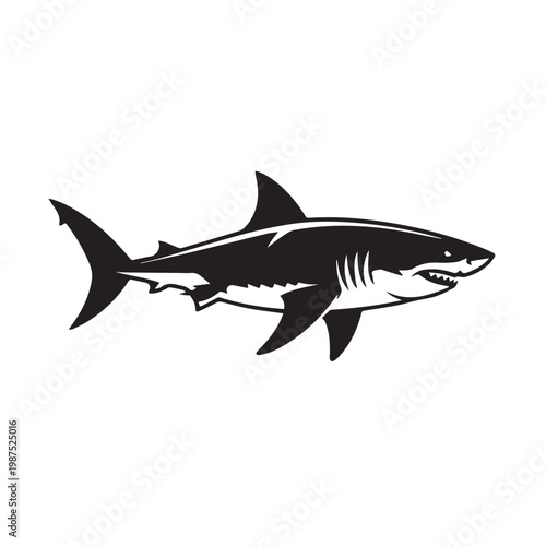 Great White Shark Vector Illustration – Fierce Predator Silhouette Isolated on White