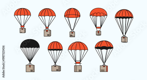 Foto A collection of colorful parachutes carrying small packages below