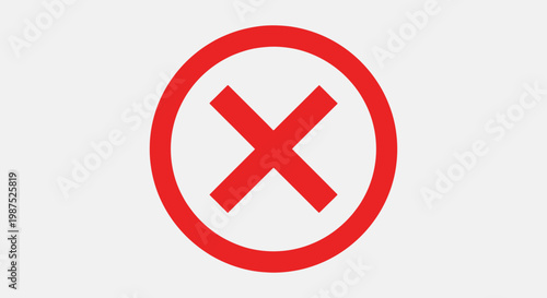 Red circle with a white x symbol isolated on a light gray background