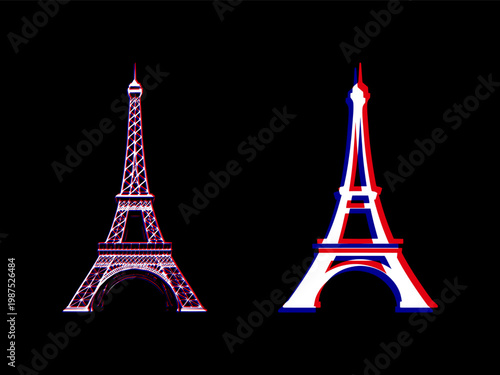 creative silhouette logo of eiffel tower with glitch effect
