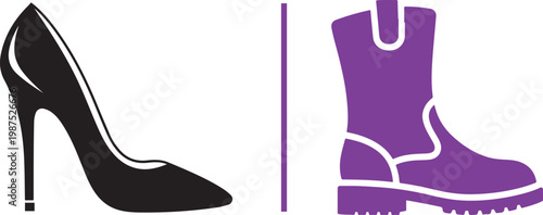 High heel stiletto and rugged work boot vector illustration representing fashion contrast and career choice