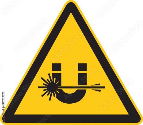 Magnetic field and laser safety: A safety sign displaying a hazard related to magnetic fields and lasers, designed to alert individuals to potential dangers. 