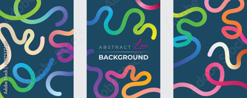 Colorful abstract curvy line pattern on a black background