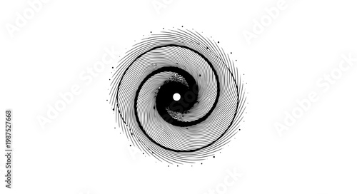 Abstract spiral vector with lines and dots in yin yang inspired dynamic design isolated on white background