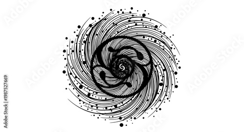 Artistic spiral vector illustration with flowing lines and dots yin yang abstract design isolated on white background