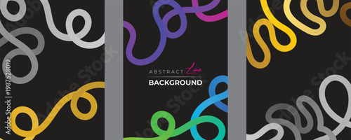 Colorful abstract curvy line pattern on a black background