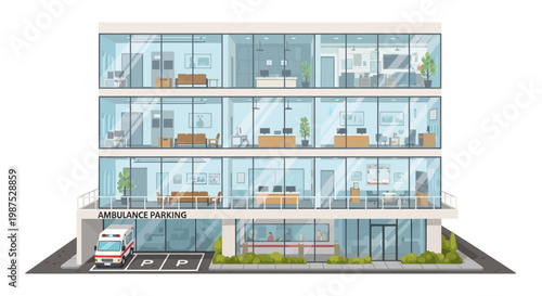A modern office building with glass facade.
