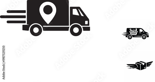 Delivery Truck icon set. Express delivery trucks icons. Fast shipping truck. Free delivery 24 hours. Logistic trucking sign. Vector illustration, Fast shipping delivery truck flat vector icon for apps