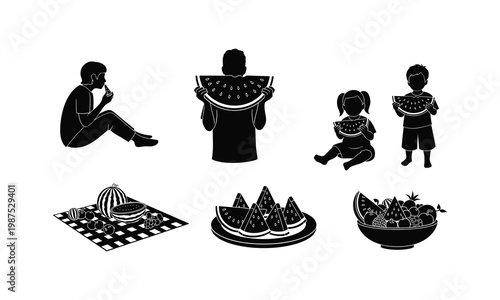 People enjoying watermelons in various creative and playful ways