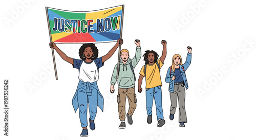 Youth Protest For Justice Now Vector Illustration