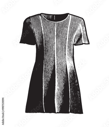 Black and White High-Contrast Ribbed T-Shirt Dress Illustration