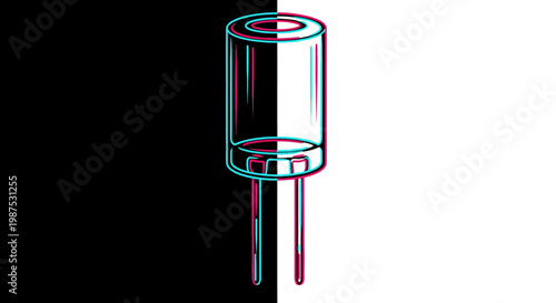 Anaglyph 3D illustration of electronic component.