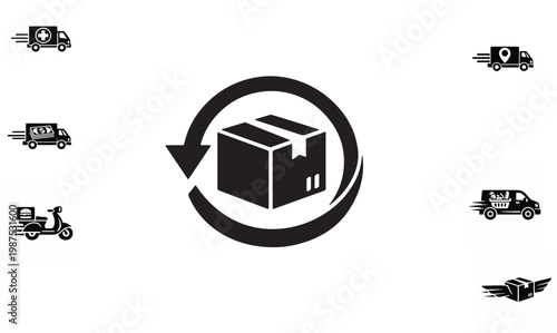 Delivery Truck icon set. Express delivery trucks icons. Fast shipping truck. Free delivery 24 hours. Logistic trucking sign. Vector illustration, Fast shipping delivery truck flat vector icon for apps