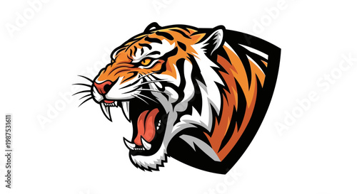 Roaring tiger head mascot vector illustration isolated on white background