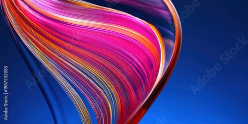 Abstract swirling colorful strands of pink, orange, and yellow within glass