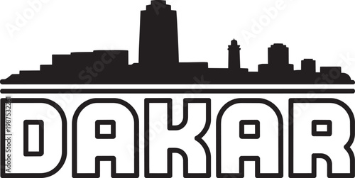 Dakar city skyline silhouette with bold capital letters below in a black minimalist vector