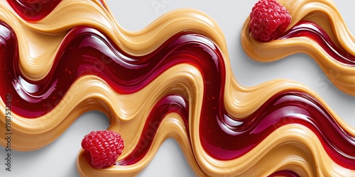 Creamy peanut butter and vibrant raspberry jam swirled together with fresh berries