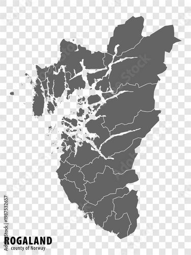 Blank map Rogaland is County of Norway. High quality map Rogaland County on transparent background for your web site design, app, UI.  Norway.  EPS10.