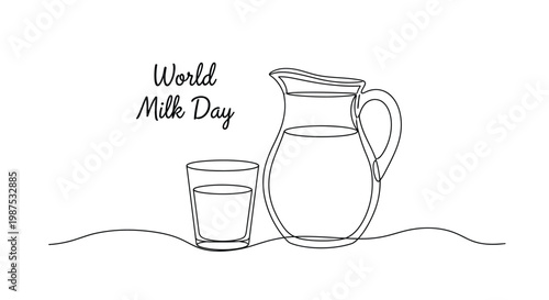 The milk jug illustration shows a continuous line drawing of a beverage container and a glass beside text marking the International Dairy Day.
