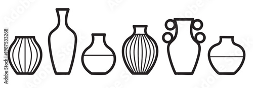Modern ceramic vase icon set outline vector collection.