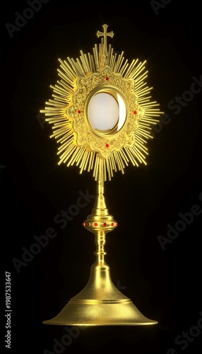 Jesus Cristo na ostensório. Sacramento da Eucaristia. Corpus Christi - Ilustração 3D