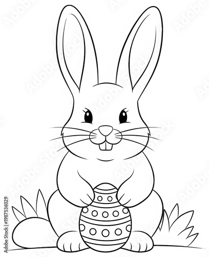 Cute Bunny png Happy Rabbit cutout Cartoon Easter png Outline Animal cutout Drawn Lagomorph png Festive Hare cutout Adorable Character png Simple Egg cutout isolated transparent background image