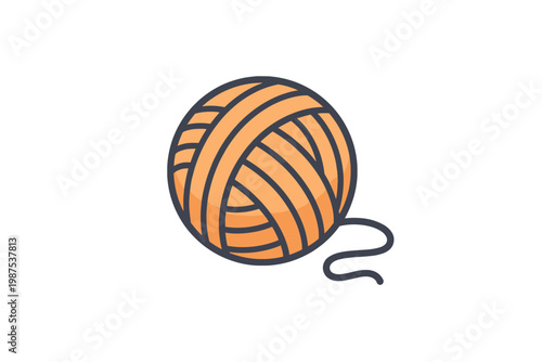 Orange Wool Ball Icon Vector Illustration for Knitting and Crochet Projects, Crafting Hobby Graphic with Editable Stroke for Mobile Apps and Web Design, Isolated Flat Yarn Ball Symbol on White