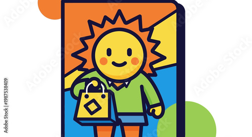 A cartoon character holding a shopping bag.