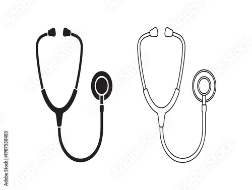 Two stethoscopes a black solid design and a white outlined medical instrument illustration
