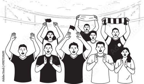 Enthusiastic soccer fans cheer loudly at a stadium during the World Cup 2026 silhouette