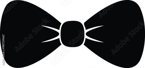 Black bow tie with center knot detail on white background formal