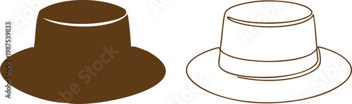 Brown and white flat brim hats with ribbon detail