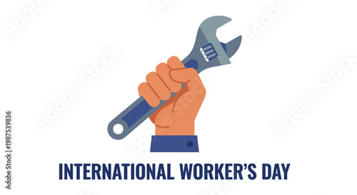 A hand firmly grasping a blue adjustable wrench with text below