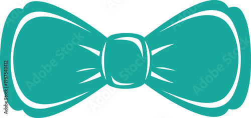 Turquoise bow tie with white outline, isolated on white background