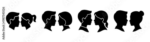 Minimalist children silhouettes, boy and girl profile icons, kids head vector set
