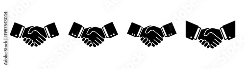 Business handshake icons set, professional partnership symbols, 4 deal vector elements