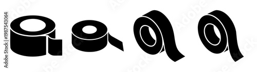 Black adhesive tape rolls set, industrial electrical tape icons, sticky tape vector