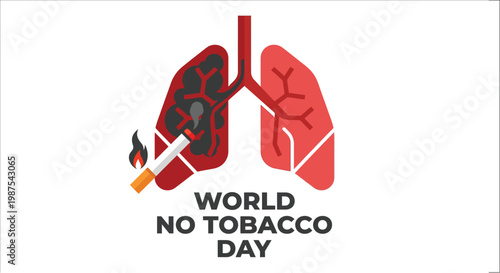 Illustration of lungs damaged by smoking with world no tobacco day text