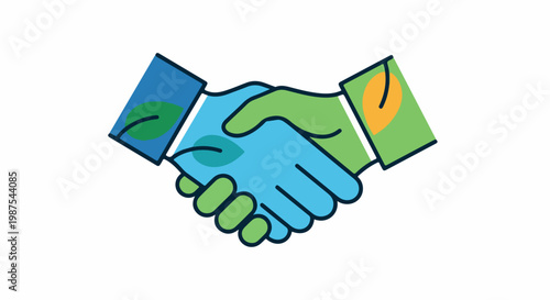 Two hands shaking with digital devices representing a modern business partnership.