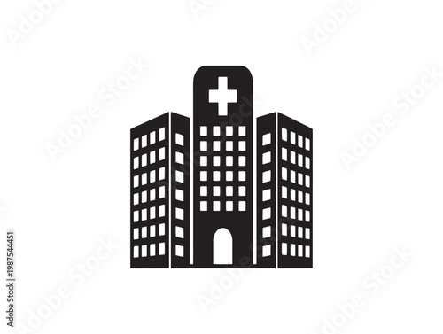 Hospital building icon a modern healthcare facility representation in black and white