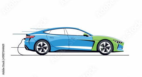 A sleek electric coupe car with a futuristic design and vibrant color gradient