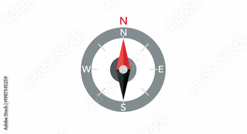 Classic compass pointing towards the north direction with directional indicators