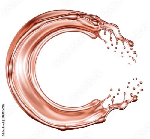 Rose Gold Liquid Splash Forming Letter C Shape on White Background