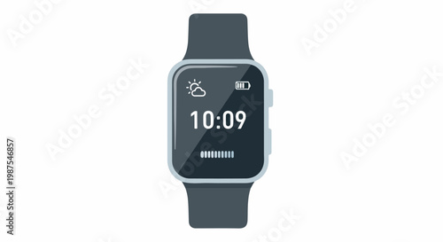 Smartwatch displaying the time 10:09 with weather and battery indicators on its screen